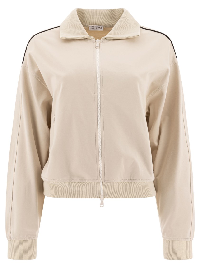 Brunello Cucinelli Cropped Zip-up Sweatshirt With Ribbed Detailing In Neutral
