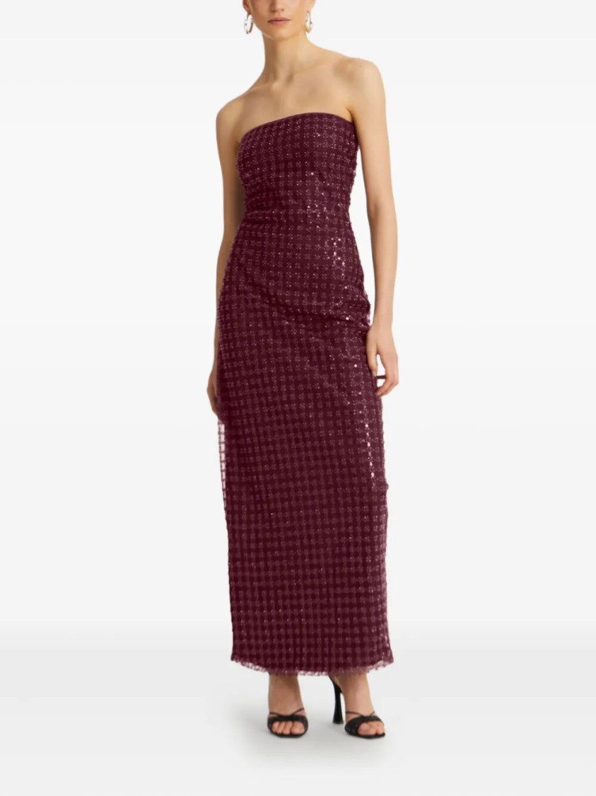 Rotate Birger Christensen Rotate Floor-length Burgundy Strapless Evening Dress With Sequined Detailing In Black