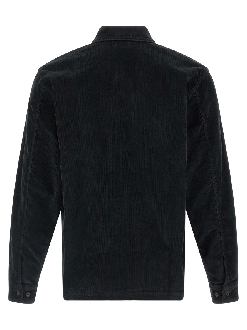 C.p. Company Textured Corduroy Overshirt With Pointed Collar In Black