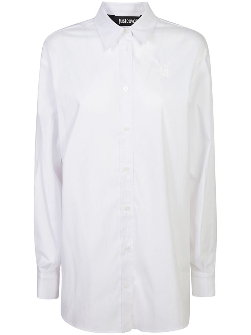 Just Cavalli Elegant Long Sleeve Shirt With Premium Cotton Blend And Subtle Embroidery In White