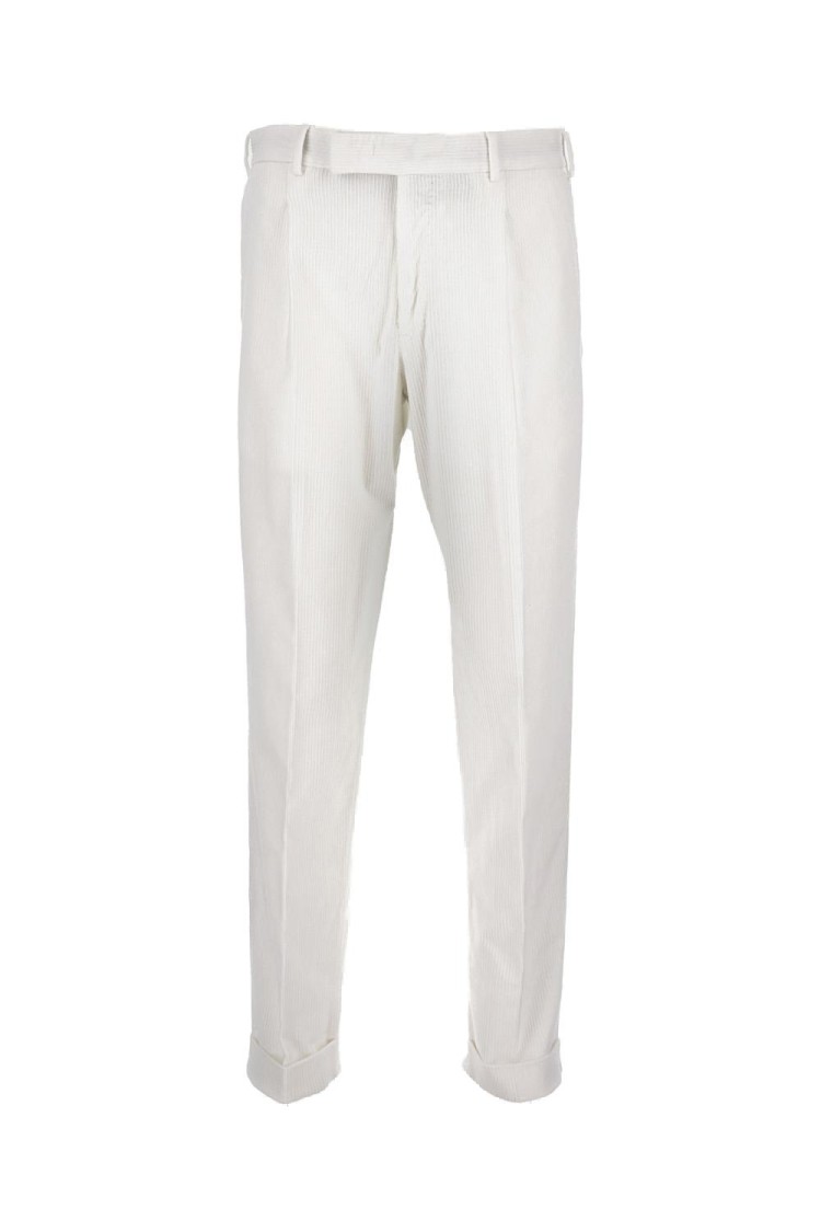 Pt01 Wide Ribbed Velvet Trousers In White