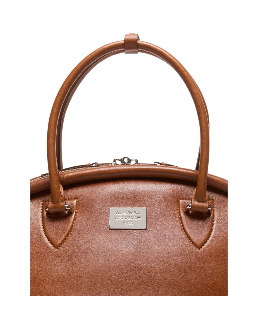 Acne Studios Chocolate Leather Bowlina Handbag With Rounded Shape In Brown