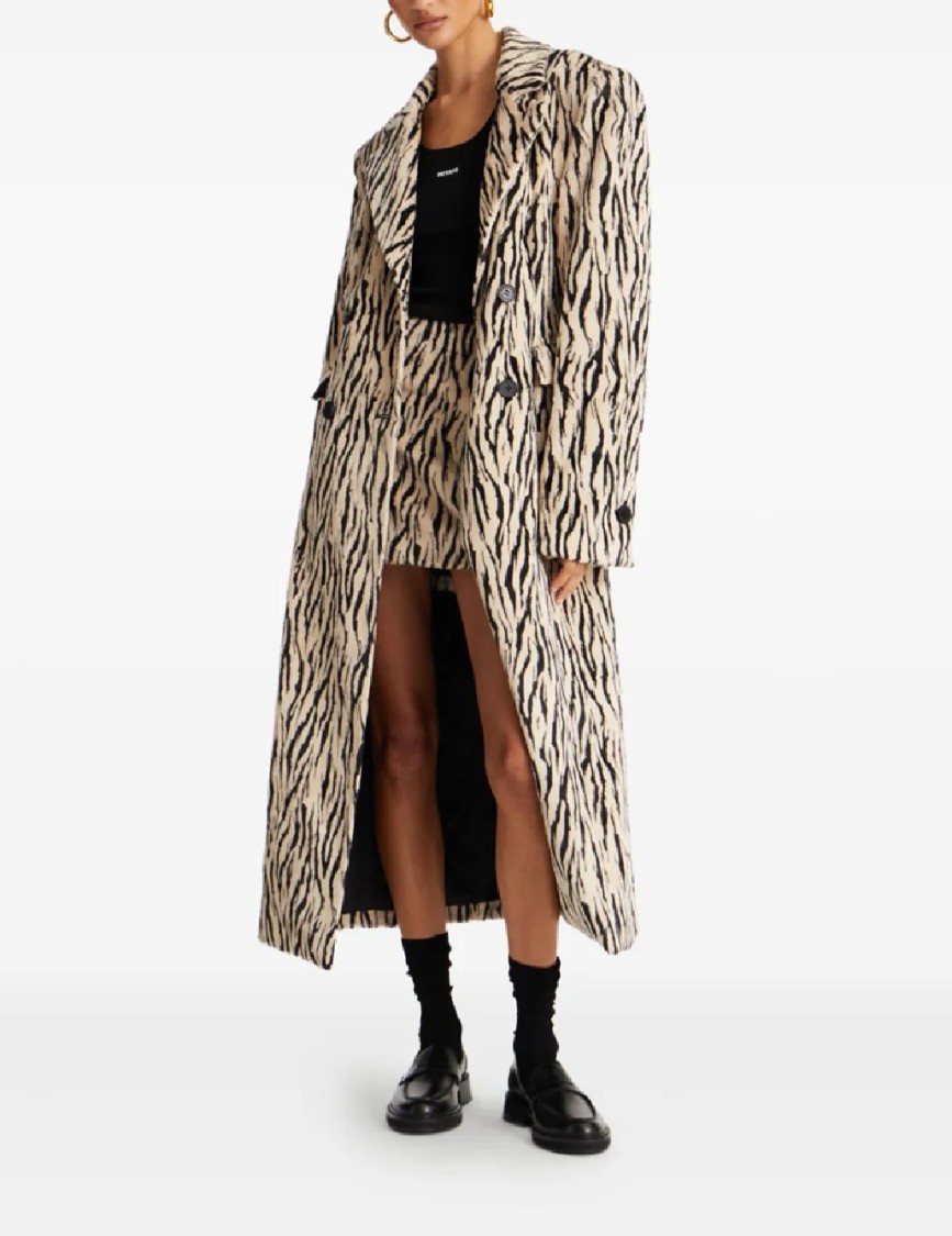 Rotate Birger Christensen Womens Egret Comb Printed Double-breasted Cotton-blend Coat In Multi