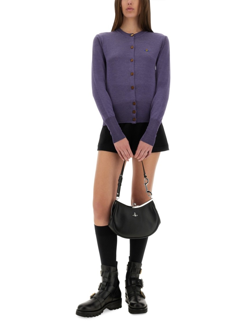 Vivienne Westwood Wool Blend Bea Cardigan With Ribbed Cuffs And Hem In Purple
