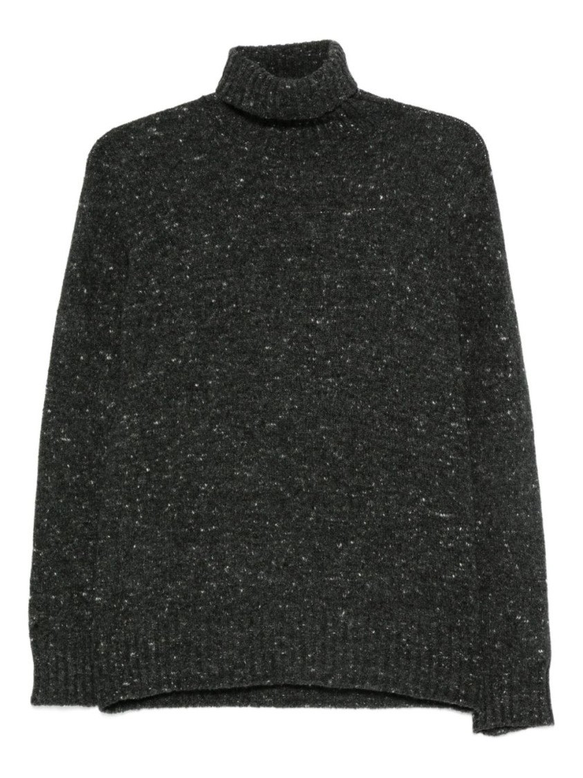 Drumohr Speckled Grey Turtleneck Sweater With Ribbed Cuffs In Black