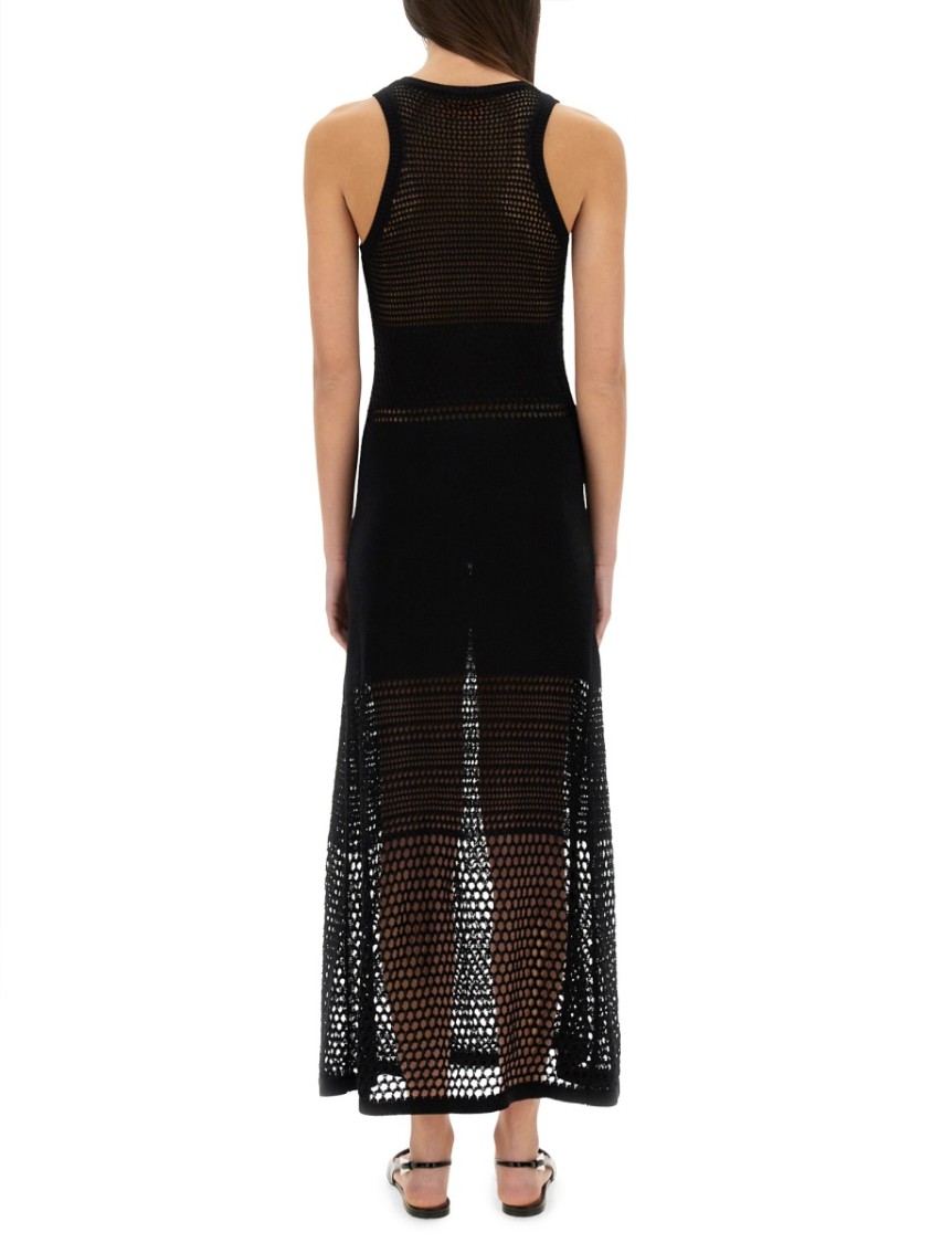 Moschino Open-knit Maxi Dress With Signature Logo In Black
