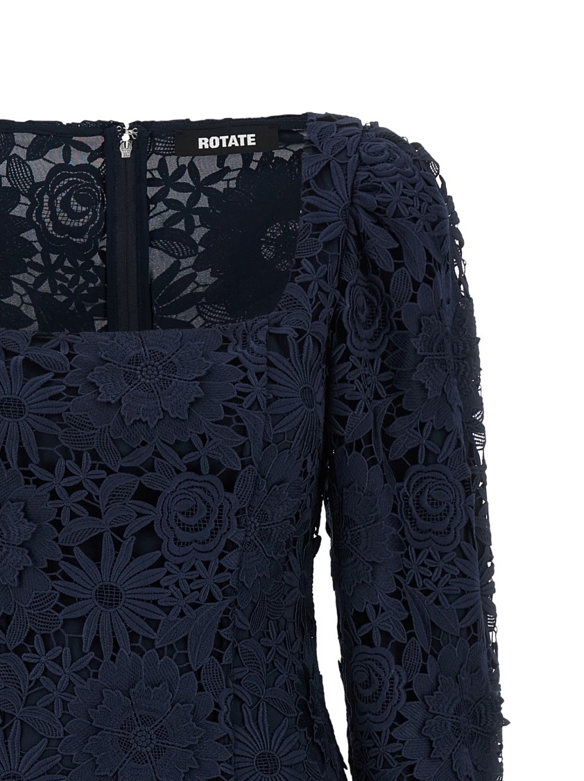 Rotate Birger Christensen Rotate Intricate Lace Dress With Wide Neckline In Blue