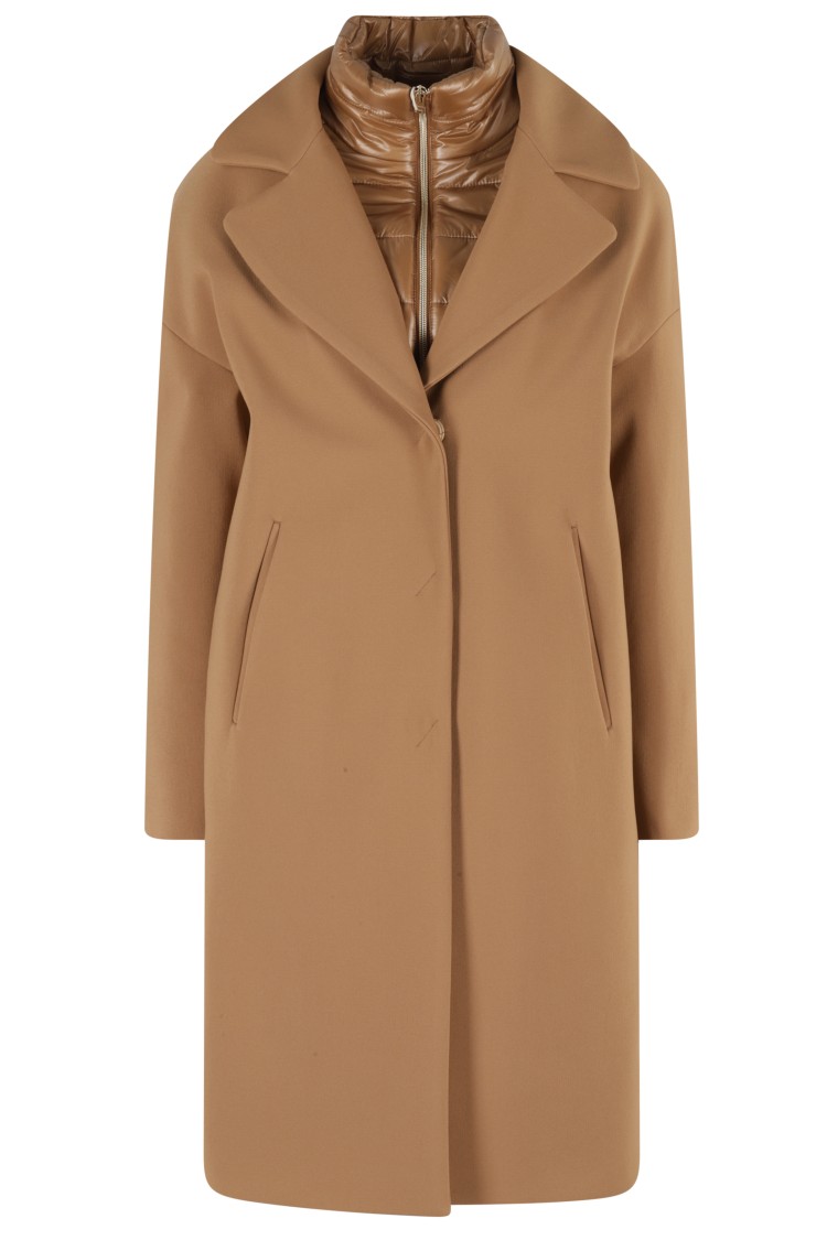 Herno Camel Puffer Coat With Bib Insert In Brown