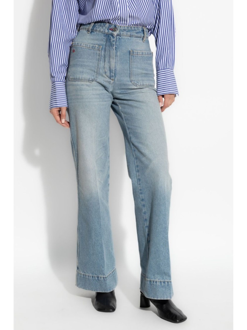 Shop Victoria Beckham Relaxed Wide-leg Light Blue Denim Jeans