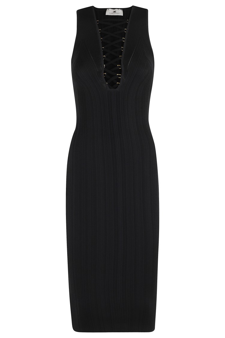 Elisabetta Franchi Sleeveless Black Midi Dress With V-neckline