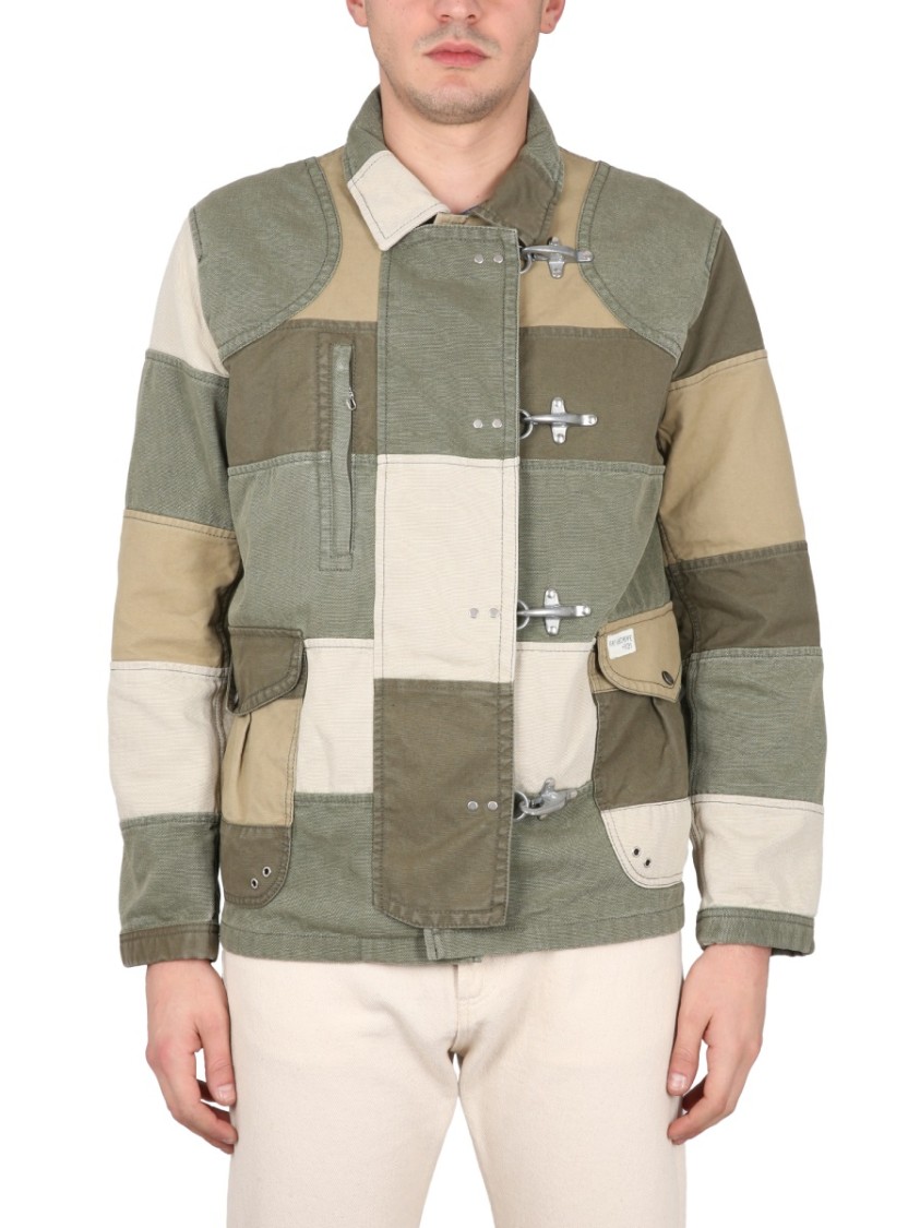 Fay Khaki Green Patchwork Jacket With Buckles In Cotton Man