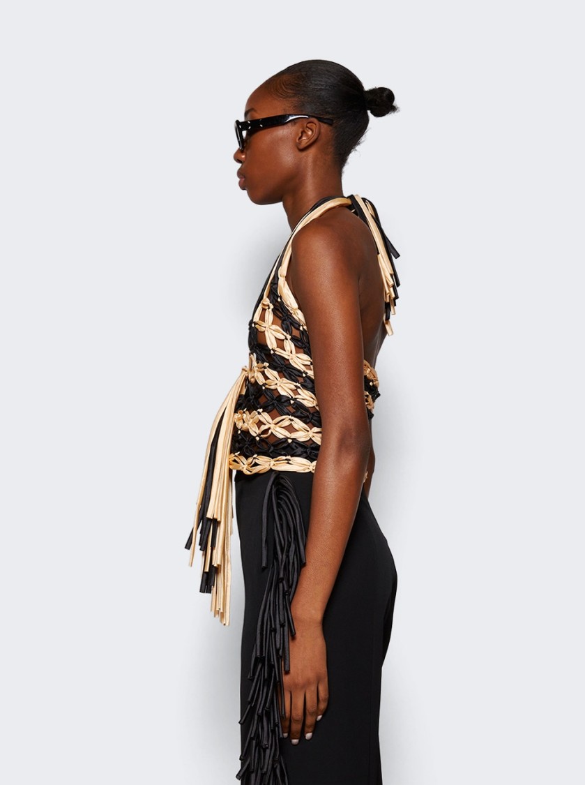 Shop Diotima Lacovia Crocheted Satin Crop Top Black