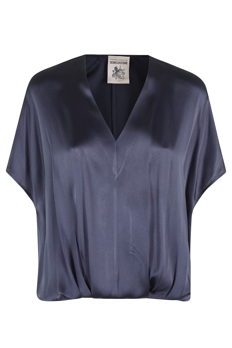 Semicouture Semi Couture Cape-style Blouse With V-neckline And Asymmetrical Hem In Blue