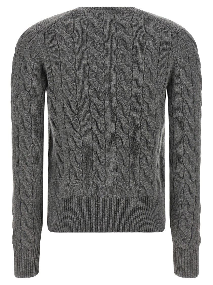 Polo Ralph Lauren Cable Knit Sweater With Button-up Front And Fitted Ribbed Hem In Gray