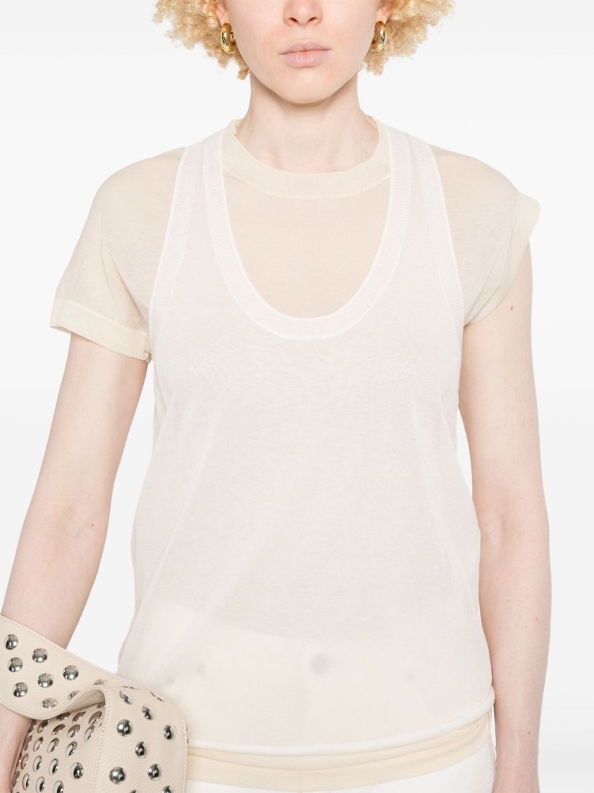 Shop Pinko Lightweight T-shirt With Scoop Neckline And Longer Hem In Neutrals