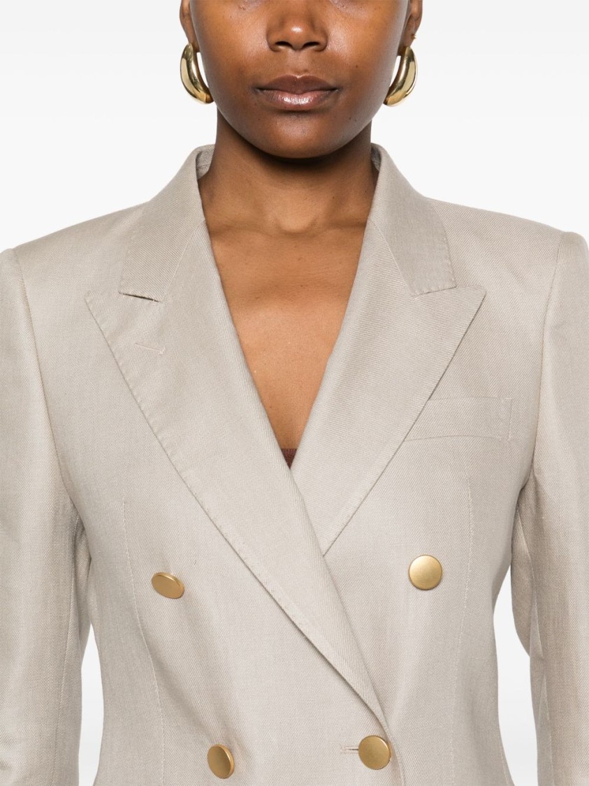 Tagliatore Linen Double-breasted Suit In Taupe In Neutrals