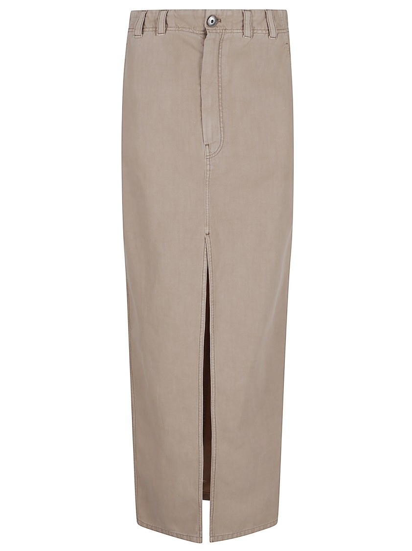 Brunello Cucinelli Cotton-linen Chino Skirt With Central Slit Design In Brown