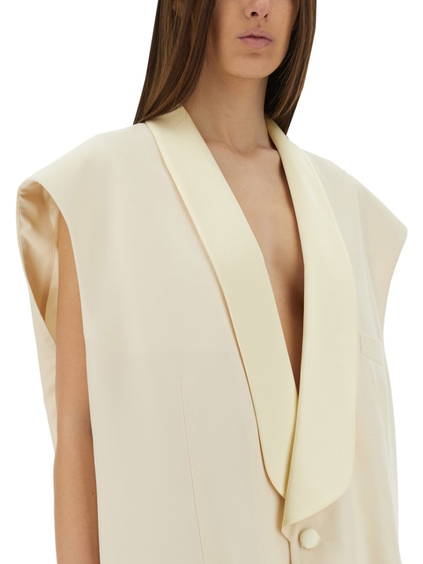 Mm6 Maison Margiela Mm6 By Maison Margiela Oversized Sleeveless Jacket With Deep V-neck And Wide Lapels