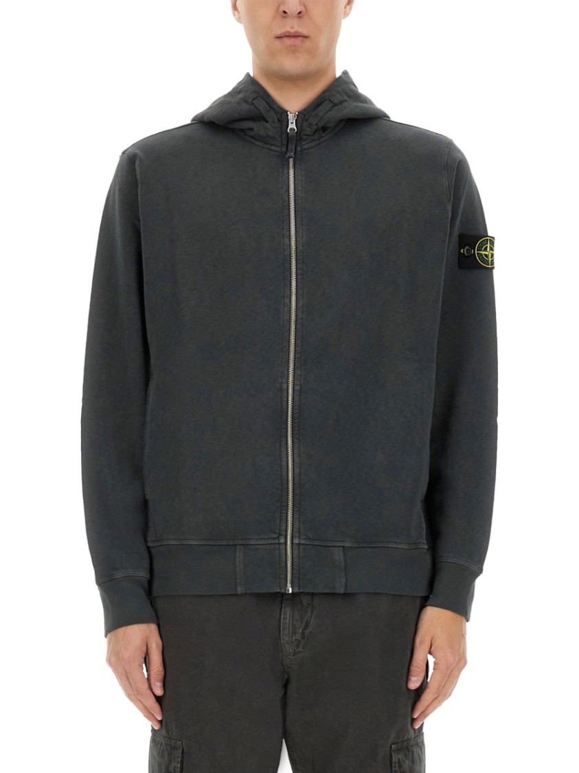 Stone Island Front Zip Closure Grey Zipper Hoodie