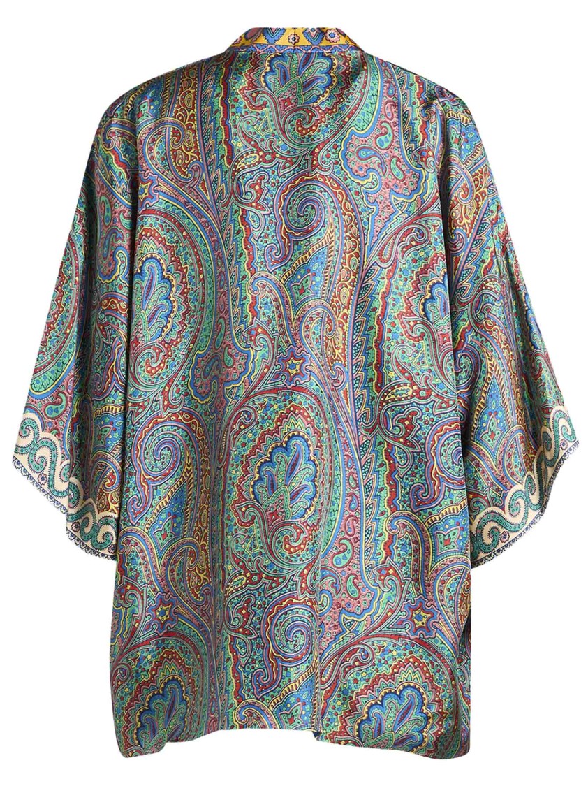 Etro Short Silk Twill Kesa With Multicolor Paisley Print In Grey