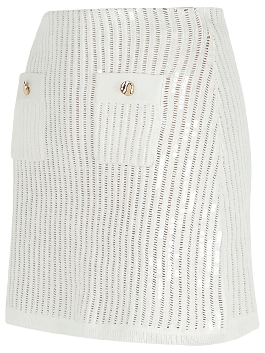Self-portrait Sequined Crocheted Cotton And Cashmere-blend Mini Skirt In White