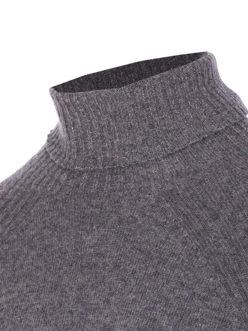 Twinset Twin-set High Neck Relaxed-fit Sweater With Ribbed Detailing In Gray