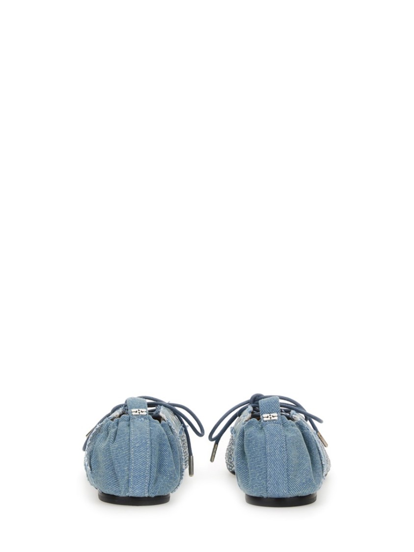 Shop Ganni Lace-up Ballerina In Blue