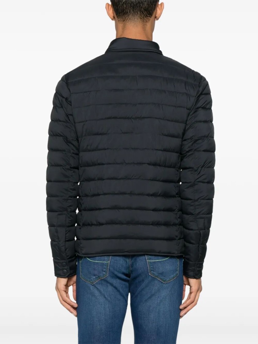 Herno Quilted Blue Coat With Button-up Front In Blue