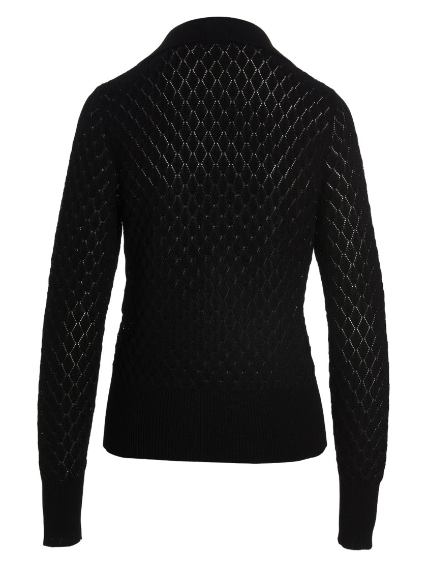 Sapio Diamond Pattern Knit Polo Shirt In Black