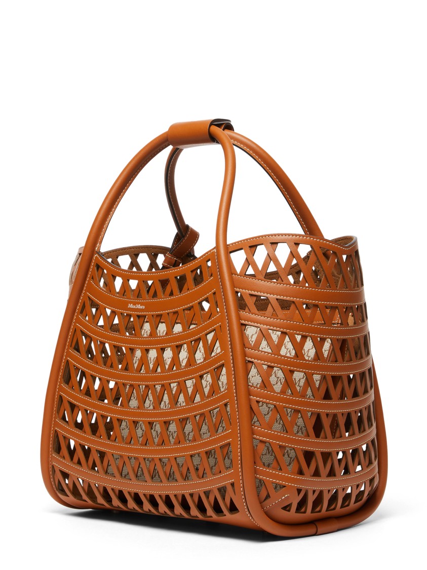 Max Mara Open-weave Handbag With Geometric Cutouts In Brown