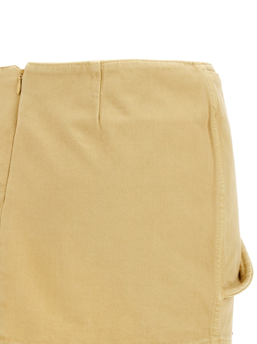 Magda Butrym Cotton Denim Miniskirt With 3d Floral Detail In Yellow