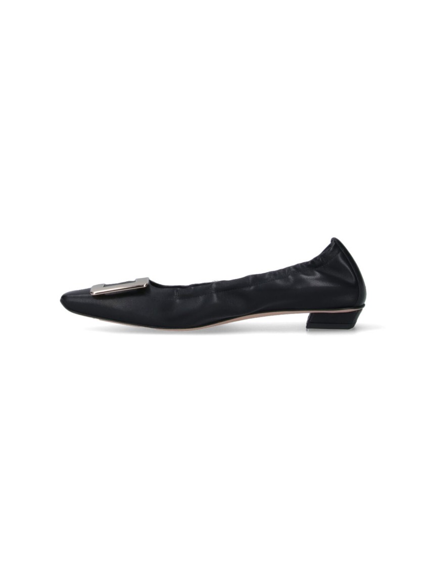 Roger Vivier Square-toe Ballerine With Draped Detailing And Silver Buckle In Black
