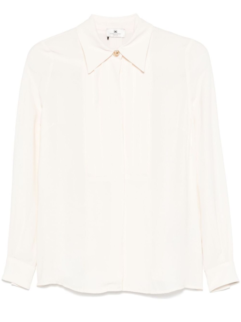Elisabetta Franchi White Viscose Shirt With Pleated Design In White