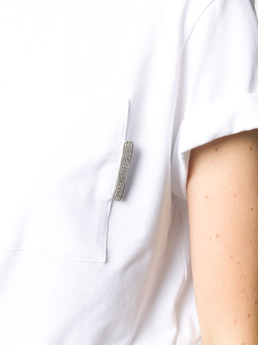 Brunello Cucinelli Rolled Sleeve White T-shirt With Subtle Pocket Detail
