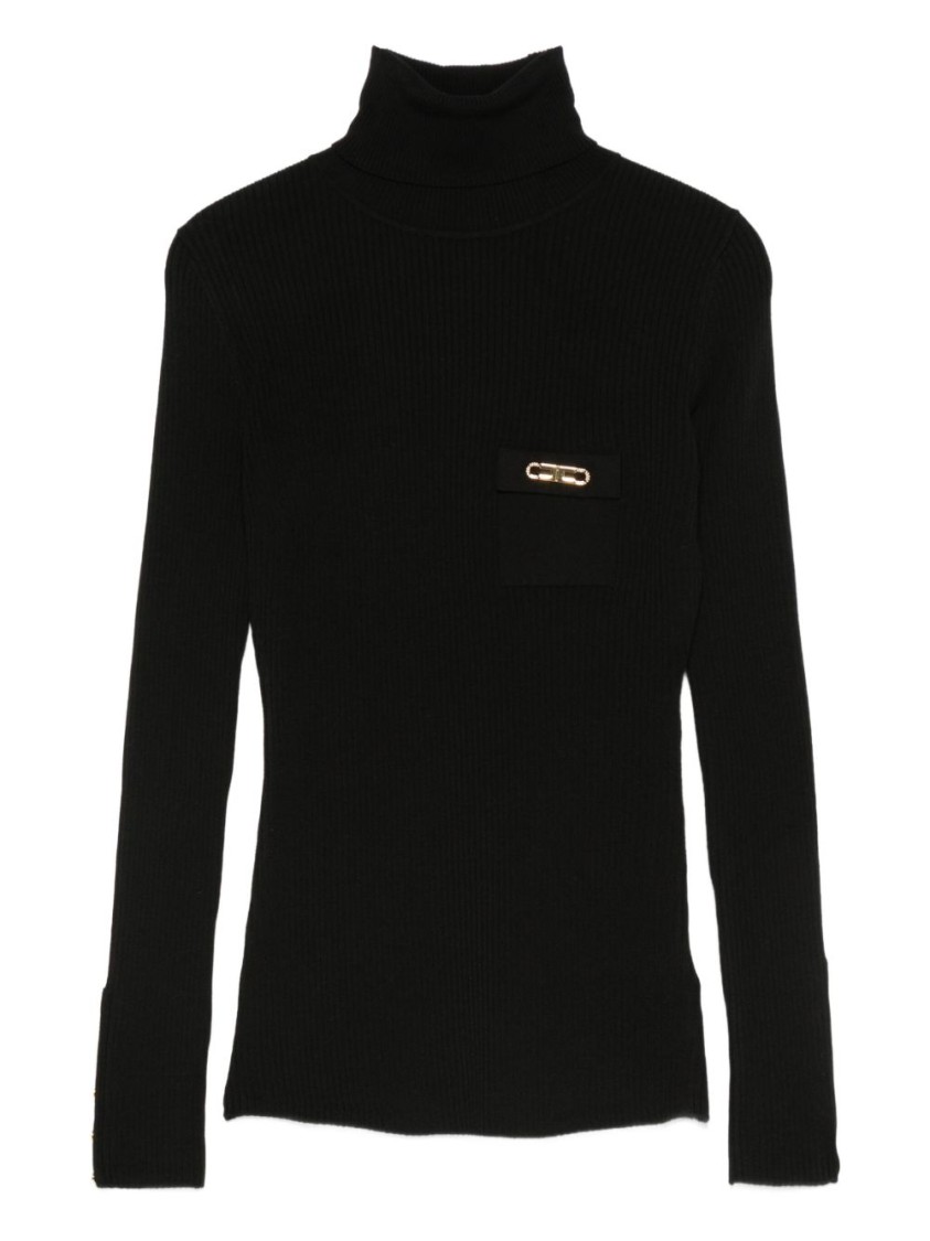 Elisabetta Franchi Ribbed Turtleneck Sweater Sweaters And Cardigans Black In Black