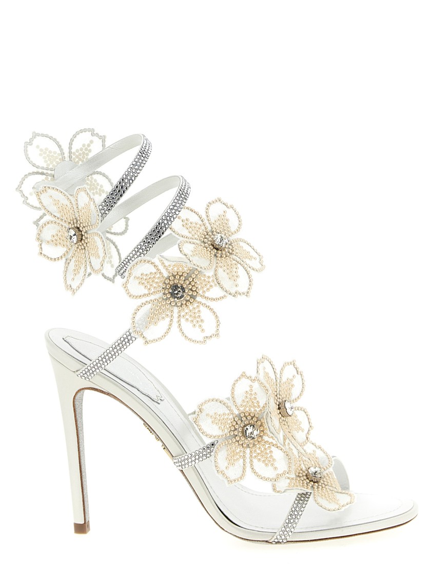 René Caovilla 'peach Flower' Sandals In Neutral