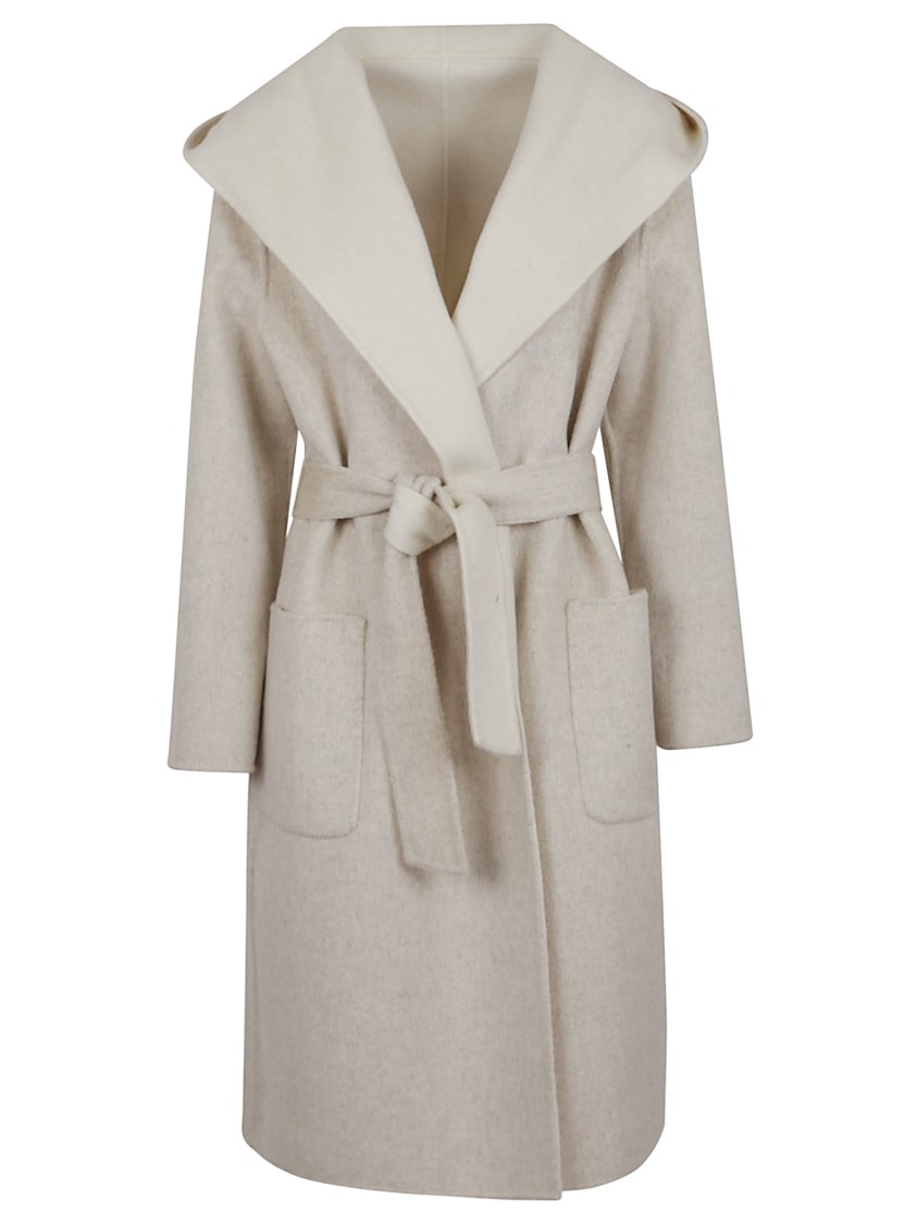 P.a.r.o.s.h Parosh Reversible Knee-length Wool Coat With Hood And Matching Belt In Multi