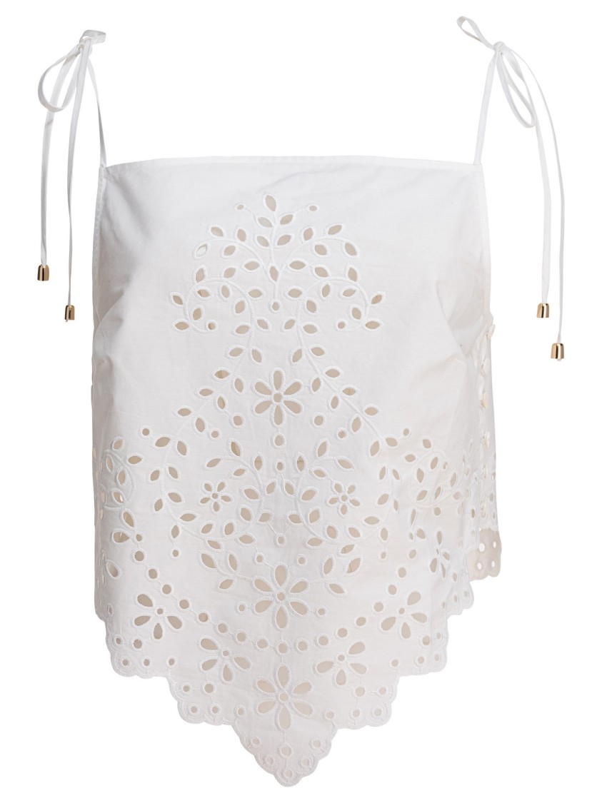 Self-portrait Delicate Floral Embroidered Cotton Top In White