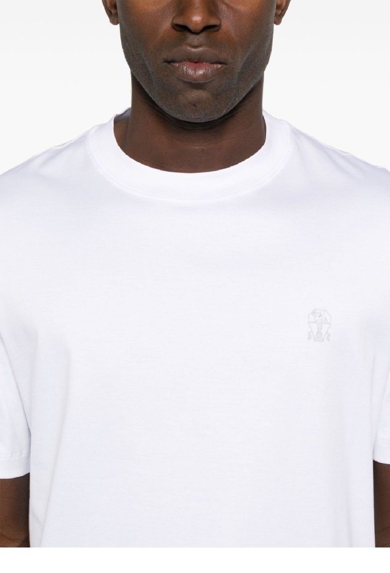 Brunello Cucinelli Men T-shirt With Logo And Faux-layering In White