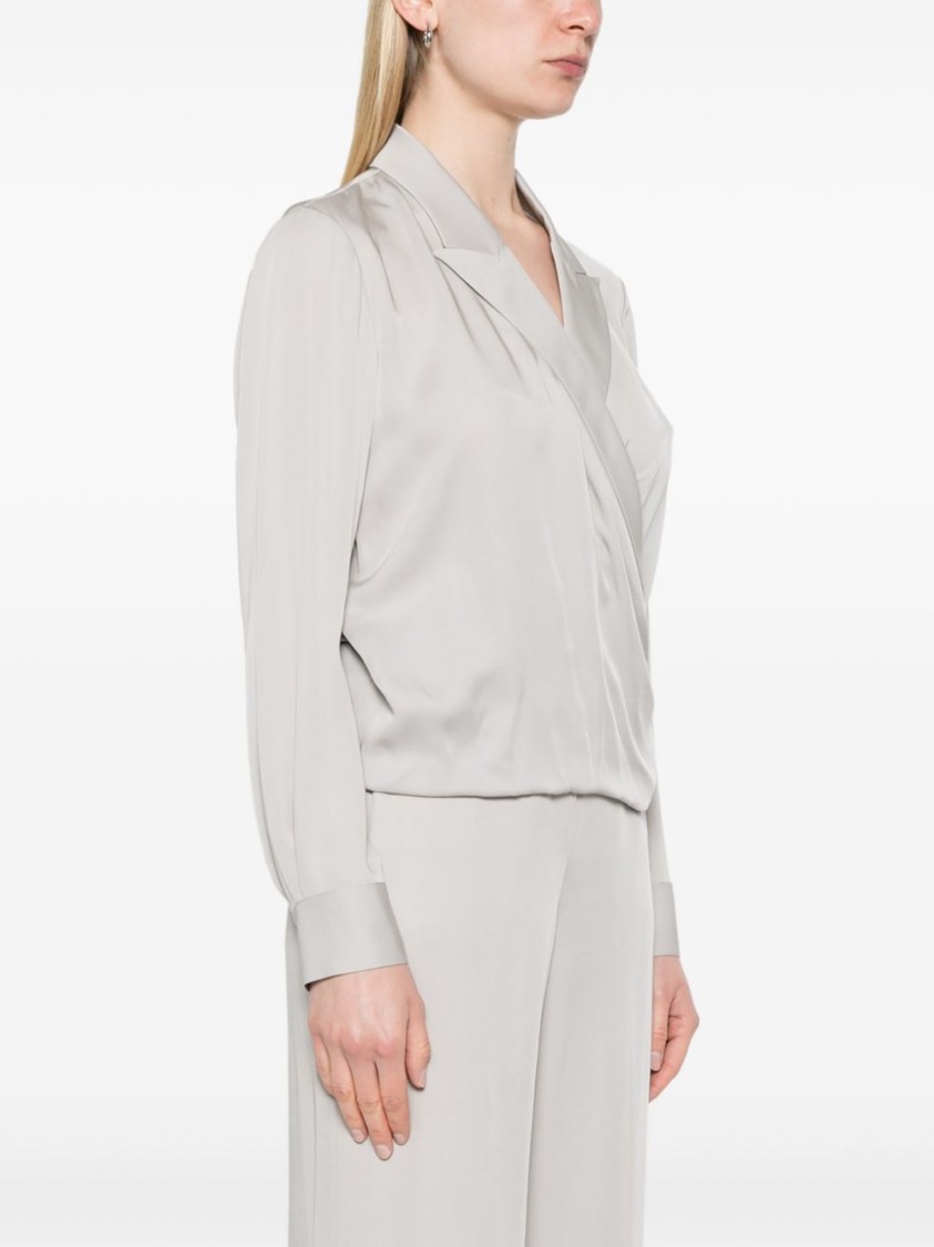 Theory Metallic Blouse With Peak Revers And Crossover Neck In Neutrals