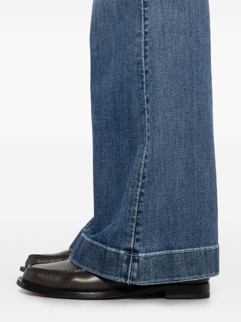 SEVEN SEVEN NAVY BLUE FLARED JEANS WITH CONCEALED FLY AND EMBROIDERED MOTIF