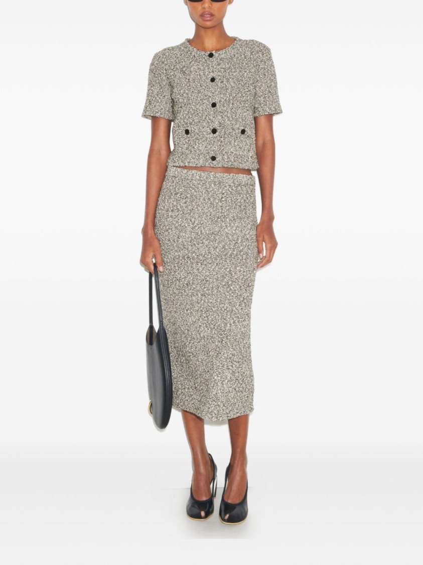 Tory Burch Speckled Tweed Knitwear With Button Front And Practical Pockets In Gray
