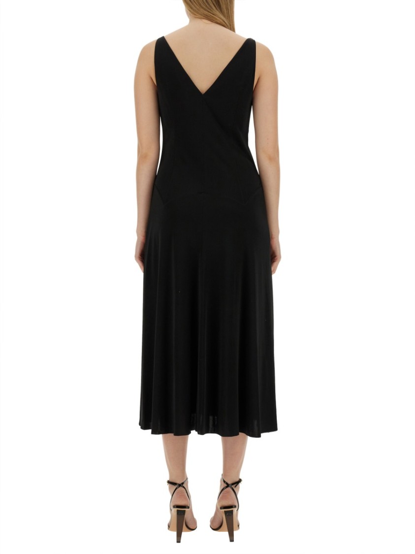Lanvin Black Midi Dress With Asymmetrical Shoulder Detail In Black