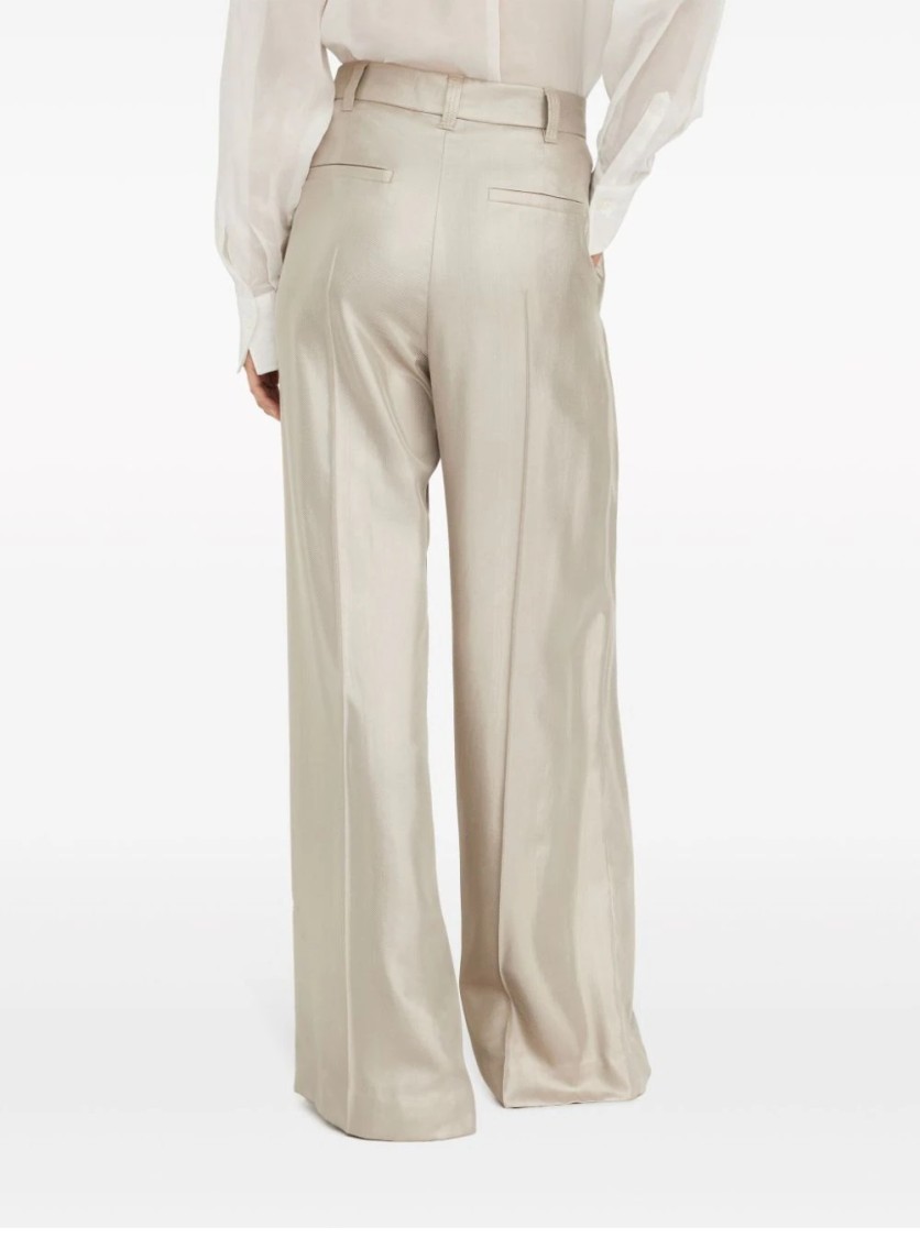 Brunello Cucinelli Wide-leg Trousers With High Waist And Pleated Front In Gold