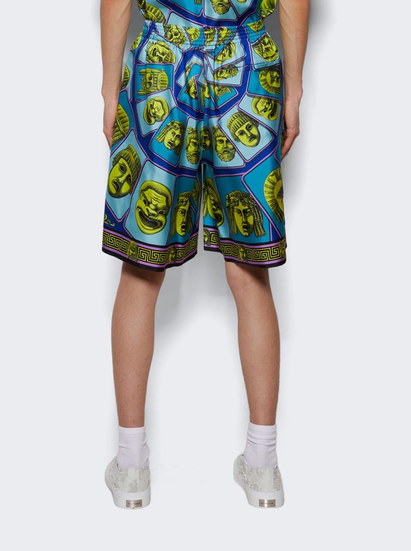 Versace Le Maschere Print Silk Shorts In Multicolor