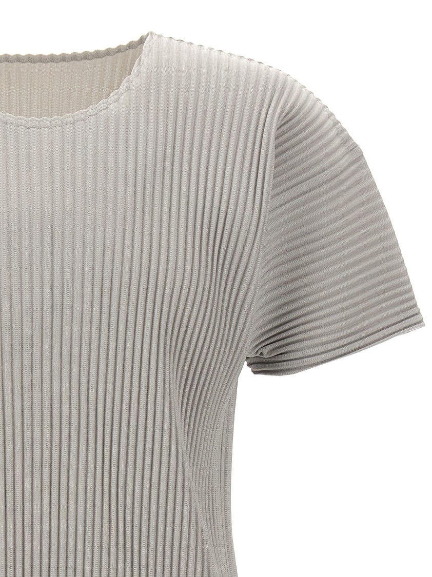 Issey Miyake Textured Pleated T-shirt With Crew Neck In Gray
