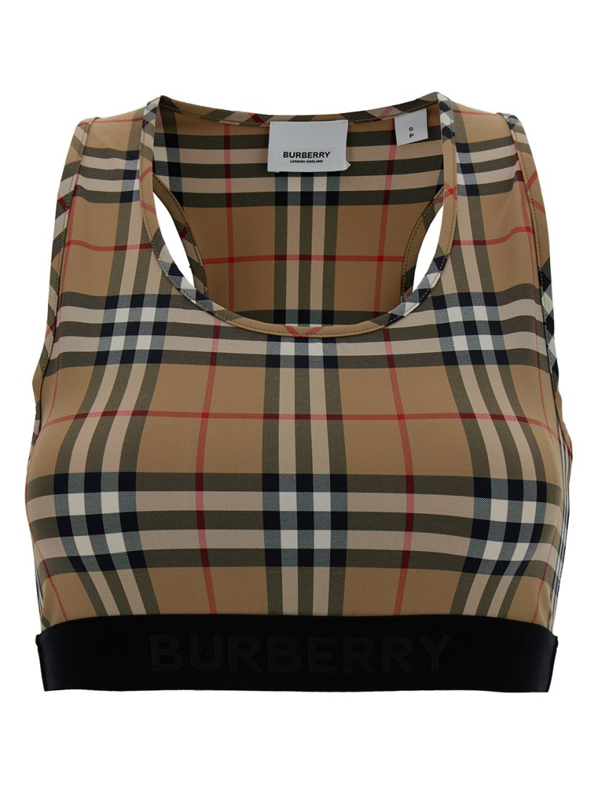 Burberry Sleeveless Check Crop Top In Brown