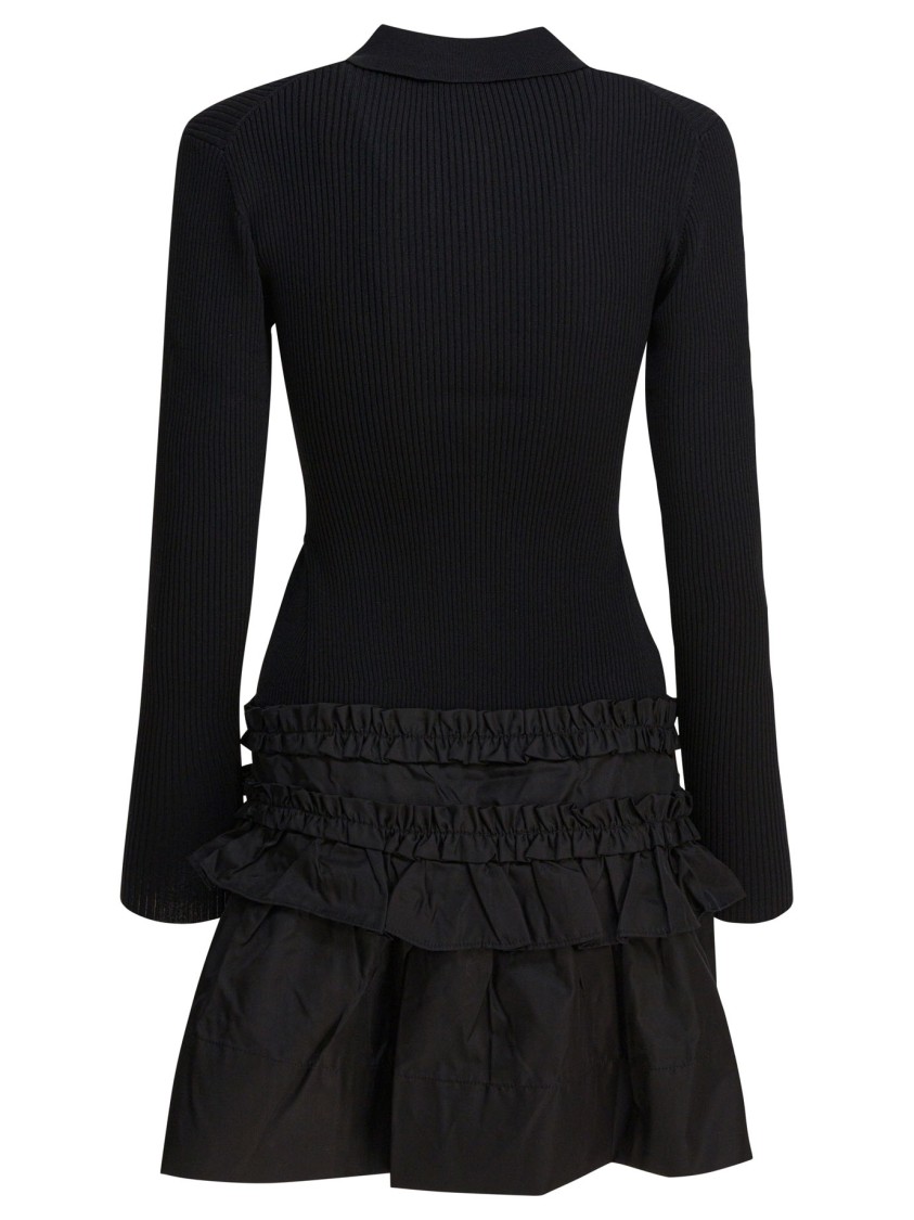 Ganni Black Flared Dress With Ribbed Details In Black