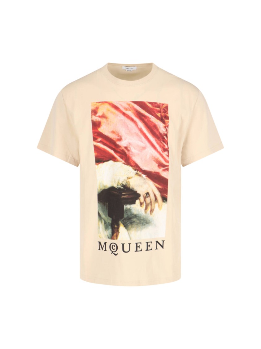 Alexander Mcqueen Portrait Logo T-shirt – Beige In Neutrals