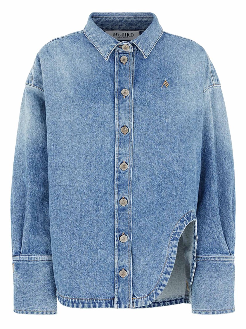 Attico Washed Denim Shirt In Blue